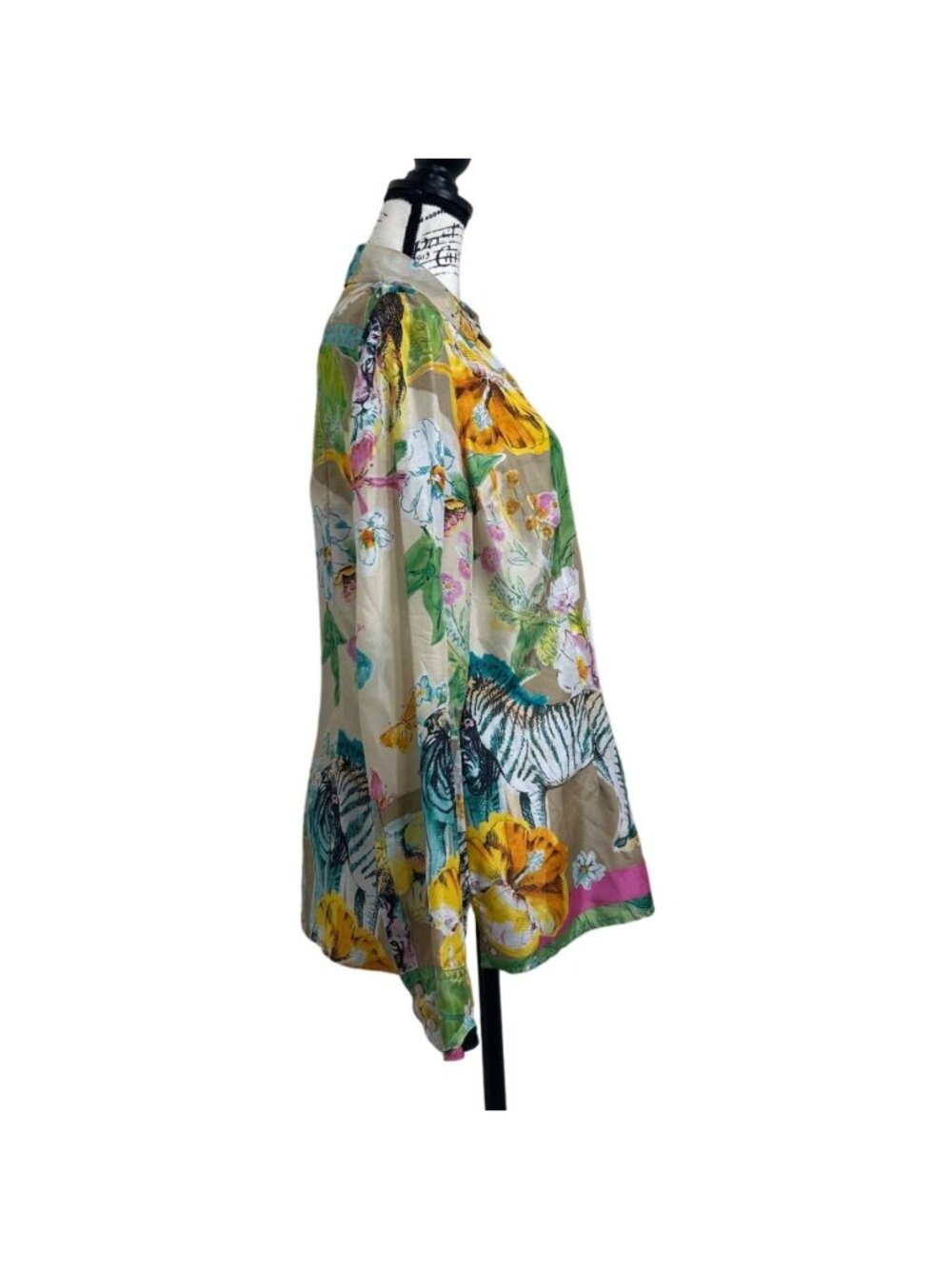 Blumarine Women XL Silk Top Button-Up Floral Jungle Long Sleeve Italian Size 48 - Picture 3 of 8